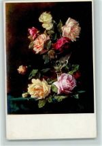 Serie 2385 Rosen im Weinglas Meissner & Buch Künstlerkarte