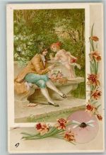 Liebesboten, litho - Amor, Blumenverzierung 1900 AK Biene