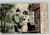 Der Jäger Schütze - Liebespaar 1906 AK Trachten Jagd