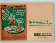 Bestellkarte - die neue Honigbirne kleckert nicht - Werbung Hans Zarke , Berlin Biene