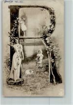 Fotoverlag NPG Serie 195 - Jugendstil - Buchstabe R AK Buchstabenkarte 1905 Fotomontage AK