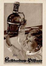 Ketschenburg Pilsener, Junge holt eine Bierflasche vom Regal Werbung Bier