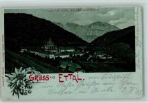 82488 W8107 Ettal 1898 Lithographie Gruss aus - Kloster, Mondschein - Ottmar Zieher
