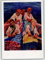 von Kusnezow - Fischerfrauen im Ruderboot AK Kunst Russland Künstlerkarte