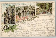 01847 O8351 Bastei Lithographie Basteifelsen Hotel Brücke