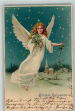 Ein Engel schwebt über dem Dorf mit Stechpalme 1905 Weihnachten Engel