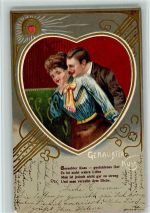 Geraubter Kuss - Großes Herz 1903 AK Liebe Prägedruck