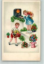 Kinder mit Blumen AK Radio 1941