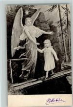 Serie vom Verlag F.M.K. Serie 646 - Kind wird über einen Steg geführt, ca 1900 AK Schutzengel