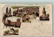 56626 W5470 Andernach 1899 Gebrauchsspuren Gruss aus - Litho - Runder turm, Alter Kran
