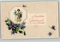 Kind mit Vergissmeinnicht - Blumen Veilchen G.G.K. Nr. 714 AK Namenstag Prägedruck