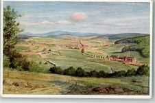 W6423 Angersbach Blick auf Angersbach und Rhöngebirge sign. K. Lindegreen Verlag Mandt Lindegreen, K. Künstlerkarte