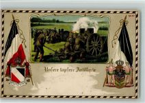 Wappen, Fahnen, Unsere tapfere Artillerie , Verlag Bruno Bürger 8667 Artillerie WK I 1916 Prägedruck