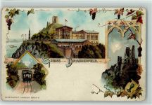 53639 W5330 Drachenfels Lithographie / Mondschein Drachenfels Ruine Bergbahn Trauben 3-Bildaufnahme