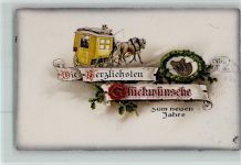 Neujahr - Kalligrafie Buchstaben AK Postkutsche 1917 Prägedruck