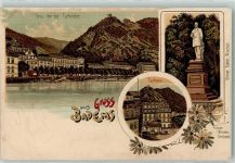 W5427 Bad Ems Ems von der Kurbrücke Denkmal Kurhaus Zieher Ottmar 1902 Lithographie