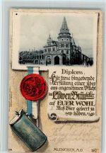 W8000 München Diplom u. Siegel für ein Maß Bier, Passepartout AK Löwenbräukeller 1902 Prägedruck