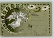 Gruss aus - Litho 1901 zwei Engel mit Fackel - Guten Morgen - Glimmer Jugendstil