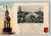 W2800 Bremen Freihafen Roland Wappen 1907 Lithographie / Prägedruck