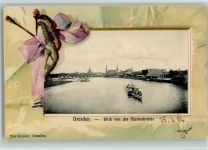 O8000 Dresden Blick von der Marienbrücke Passepartout 1904 Lithographie / Prägedruck