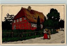 Lüneburger Heide Altes Schulhaus sign Nr. 4306 Künstlersteindruck