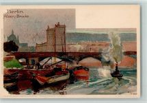 W1000 Berlin Mitte Alsen Brücke - Litho Velten 151 AK Binnenschiffe Kley, H. Künstlerkarte