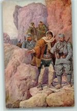 Patrouile in den albanischen Bergen sign. Ranzenholer Offizielle Karte Für Rotes Kreuz Kriegsfürsorgeamt Kriegshilfsbüro Nr 527 Militär Italien 1917 Künstlerkarte