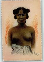 Künstlerkarte sign Nr.7 Exposition Paris 1931 - Femme vezo - Madagasgar Schwarzafrikan. Erotik 1931 Gebrauchsspuren