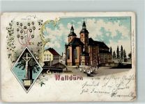 74731 W6968 Walldürn 1901 Gebrauchsspuren Missionskreuz Heiliges Blut Kirche mit Wallfahrern Lithographie