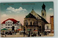 83022 W8200 Rosenheim , Oberbay 1919 - Stadtpfarrkirche Postgebäude Marktszene Denkmal No.4017