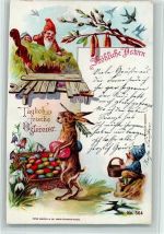 Zwerge und vermenschlichter Hase 1899 AK Osterei