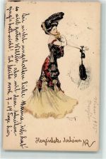 Serie I Nr. 2 sign. Reznicek Glamour Frau Jungendstil AK Simplicissimus 1905