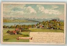 82319 W8130 Starnberg Künstlerkarte Starnberger See Kirche Berge sign. Wilhelm Eilers