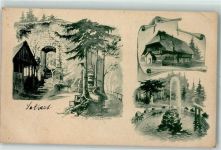 78048 W7730 Villingen-Schwenningen 1910 Gebrauchsspuren Schwarzwaldhaus Ruine Kirneck Brunnen Ort lt. Stempel Lithographie