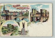 57000 Metz 1906 Lithographie Gruss aus - Kriegerdenkmal, Schlucht Gravelotte, Deutsches Tor AK