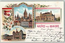 55116 W6500 Mainz a Rhein 1902 Lithographie Dom Stadthalle Bahnhof