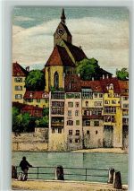 Basel Bâle Martinskirche mit Rheinufer AK Schlatter, E. E. 1913