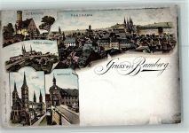 96047 W8600 Bamberg Lithographie Altenburg Panorama Michaelsberg Dom Rathaus beschnitten