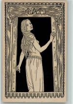 Federzeichnung - An der Schwelle, Jugendstil Fidus