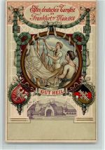 W6000 Frankfurt am Main Offiz. Festpostkarte Nr. 1 , 1908 gute Erhaltung Turnfest Lithographie / Künstlerkarte