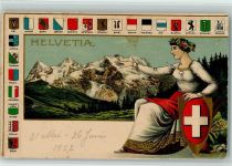 Wappen Lithographie/Prägedruck Helvetia Gebrauchsspuren