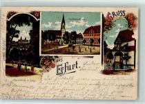99084 O5000 Erfurt Lithographie 1900 Durchblick im Steiger Kaufmannskirche Luther-Denkmal