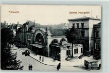 Kattowitz Katowice 1916 - Bahnhof Hauptportal Oldtimer