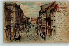 W6000 Frankfurt am Main Gruss aus Straßenbahn Regierungsstr. Lithographie HGL, Verlag Meteor 1898 Karte beschädigt