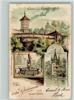 86150 W8900 Augsburg , Bay Lithographie 1899 Rothes Tor Merkurbrunnen Fünf Gradturm