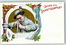 Gruss vom Schützenfest Schütze Pokal Eichenlaub Schützenfest Lithographie