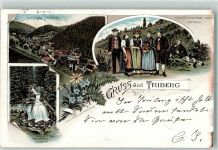78098 W7740 Triberg im Schwarzwald 1897 Lithographie Volkstrachten von Gutach Bollenhut Wasserfall