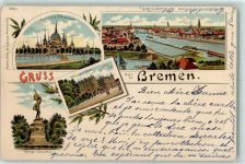 28195 W2800 Bremen 1899 Lithographie Parkhaus Bürgerpark Hillmanns Hotel Kriegerdenkmal Hotel de l'Europe
