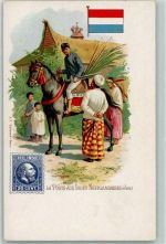 Lithographie La Poste aux Indes Neerandaises Reiter