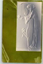 Reliefdruck Frau Harfe AK Jugendstil 1900 Prägedruck